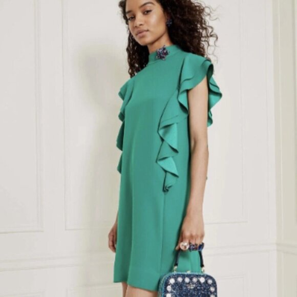 Kate Spade NY Sateen Crepe Flutter Sleeveless Dress Emerald Green Size 10 - Picture 1 of 8